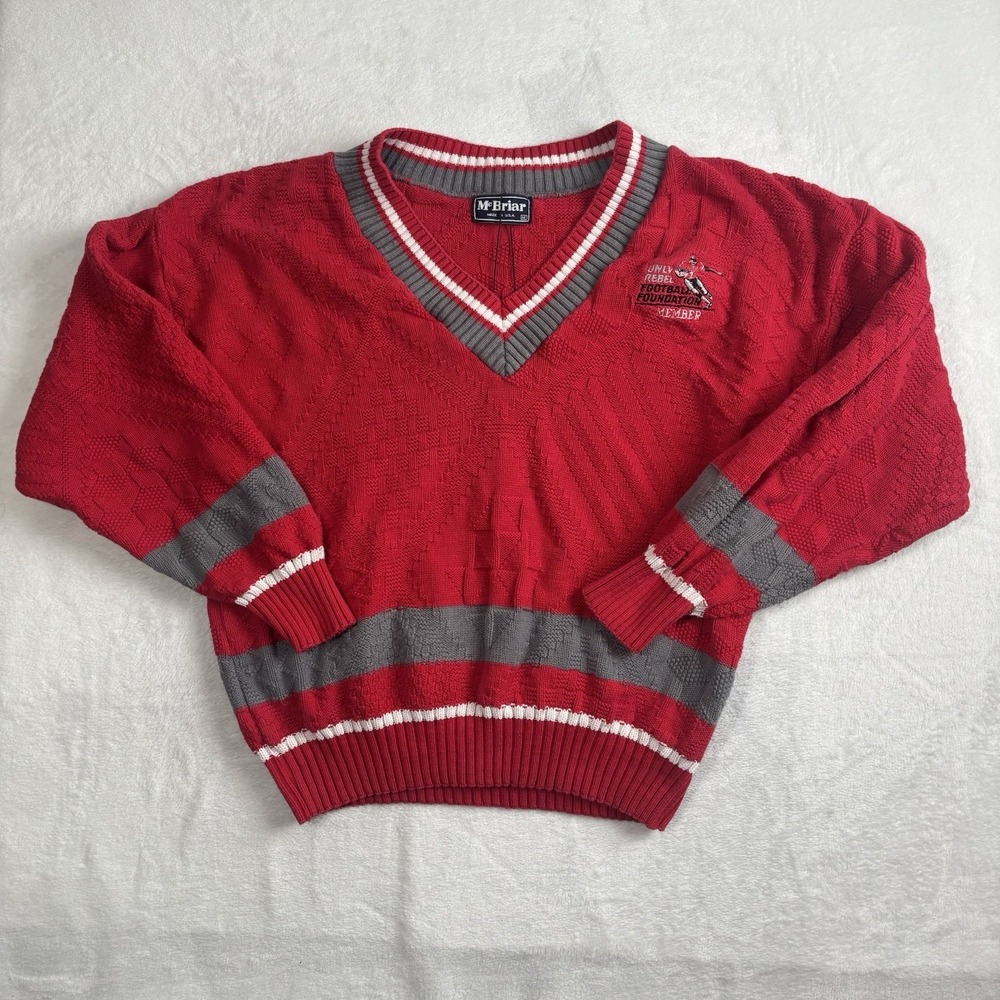 VTG McBriar UNLV Football Cable Knit Long Sleeve Pullover Sweater Men's Med